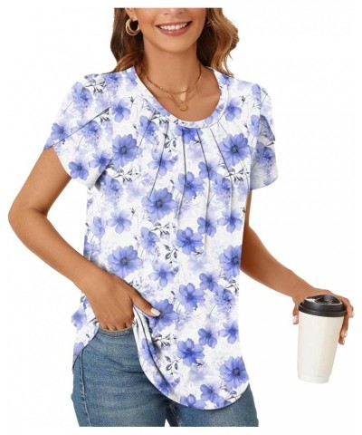 Women's Summer Petal Sleeve Tops Casual Dressy Shirts Fashion Pleated Business Blouses Tunic Top Blue Gesang Flower $13.99 Tops