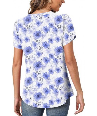 Women's Summer Petal Sleeve Tops Casual Dressy Shirts Fashion Pleated Business Blouses Tunic Top Blue Gesang Flower $13.99 Tops