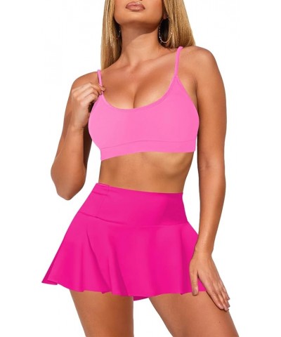 Women's High Waisted Bikini Set Two Piece Swimsuit Scoop Neck Spaghetti Straps Swim Skirt Bathing Suit Pink and Rose Red $15....