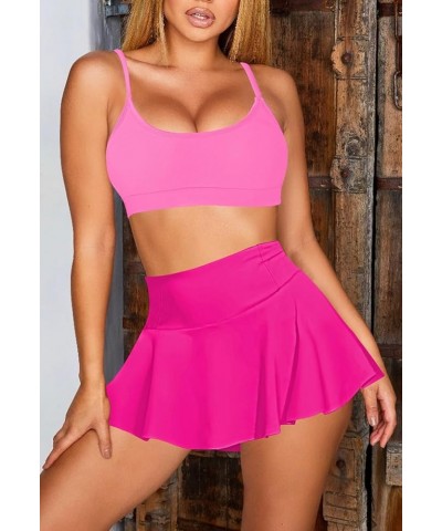 Women's High Waisted Bikini Set Two Piece Swimsuit Scoop Neck Spaghetti Straps Swim Skirt Bathing Suit Pink and Rose Red $15....