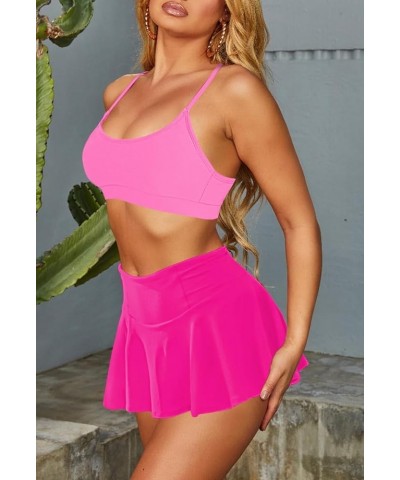 Women's High Waisted Bikini Set Two Piece Swimsuit Scoop Neck Spaghetti Straps Swim Skirt Bathing Suit Pink and Rose Red $15....