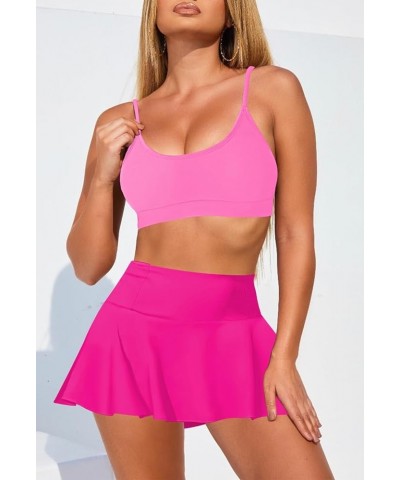 Women's High Waisted Bikini Set Two Piece Swimsuit Scoop Neck Spaghetti Straps Swim Skirt Bathing Suit Pink and Rose Red $15....