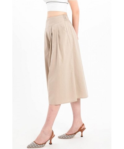 Women's Baggy Linen Wide Leg Palazzo Capris Pull On Embriodered Solid Summer Beach Cropped Culottes Pants Pocketed Khaki $15....