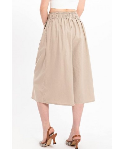 Women's Baggy Linen Wide Leg Palazzo Capris Pull On Embriodered Solid Summer Beach Cropped Culottes Pants Pocketed Khaki $15....