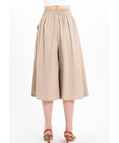 Women's Baggy Linen Wide Leg Palazzo Capris Pull On Embriodered Solid Summer Beach Cropped Culottes Pants Pocketed Khaki $15....