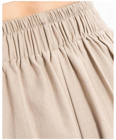 Women's Baggy Linen Wide Leg Palazzo Capris Pull On Embriodered Solid Summer Beach Cropped Culottes Pants Pocketed Khaki $15....