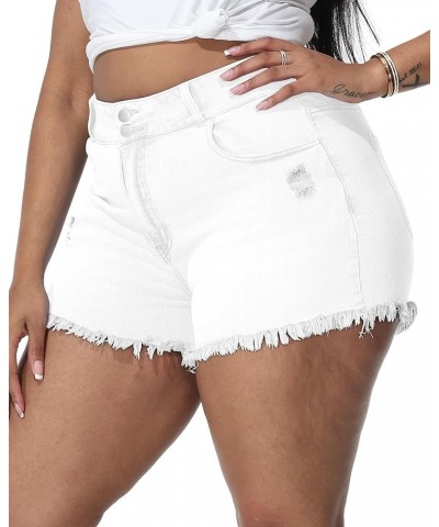 Womens Plus Size Denim Shorts High Waisted Stretchy Ripped Jean Shorts Casual Frayed Raw Hem Short Jeans White-759 $19.59 Shorts