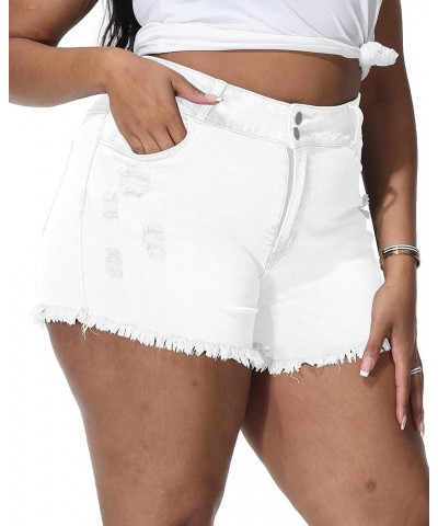 Womens Plus Size Denim Shorts High Waisted Stretchy Ripped Jean Shorts Casual Frayed Raw Hem Short Jeans White-759 $19.59 Shorts