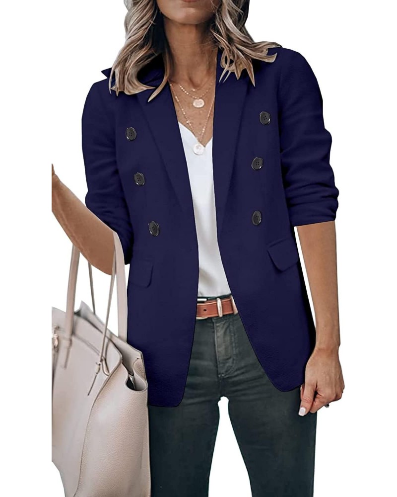 Women's Long Sleeve Blazers and Double Breasted Casual Suit Jackets Stretchy Office Z-Navy $17.15 Blazers