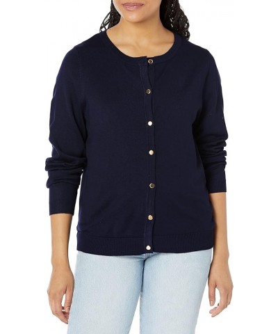 Women's Crewneck Long Sleeve Button Down Classic Solid Color Sweater Knit Cardigan Soft Navy $17.50 Sweaters