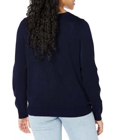 Women's Crewneck Long Sleeve Button Down Classic Solid Color Sweater Knit Cardigan Soft Navy $17.50 Sweaters