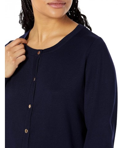 Women's Crewneck Long Sleeve Button Down Classic Solid Color Sweater Knit Cardigan Soft Navy $17.50 Sweaters