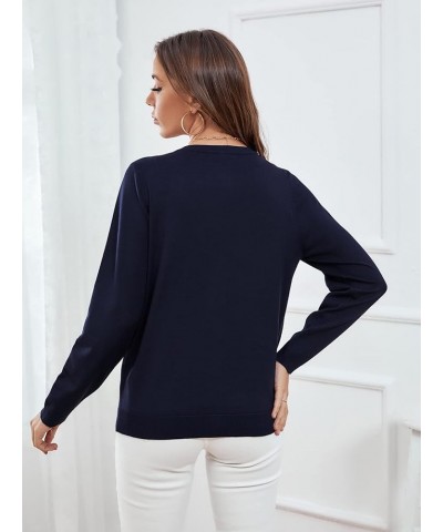 Women's Crewneck Long Sleeve Button Down Classic Solid Color Sweater Knit Cardigan Soft Navy $17.50 Sweaters