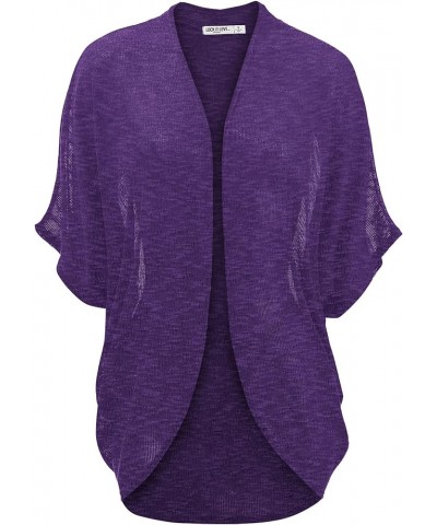 Kimono Style Women's Short Sleeve Open-Front Batwing Cardigan Loose fit Wsk1528_white_purple $10.40 Sweaters