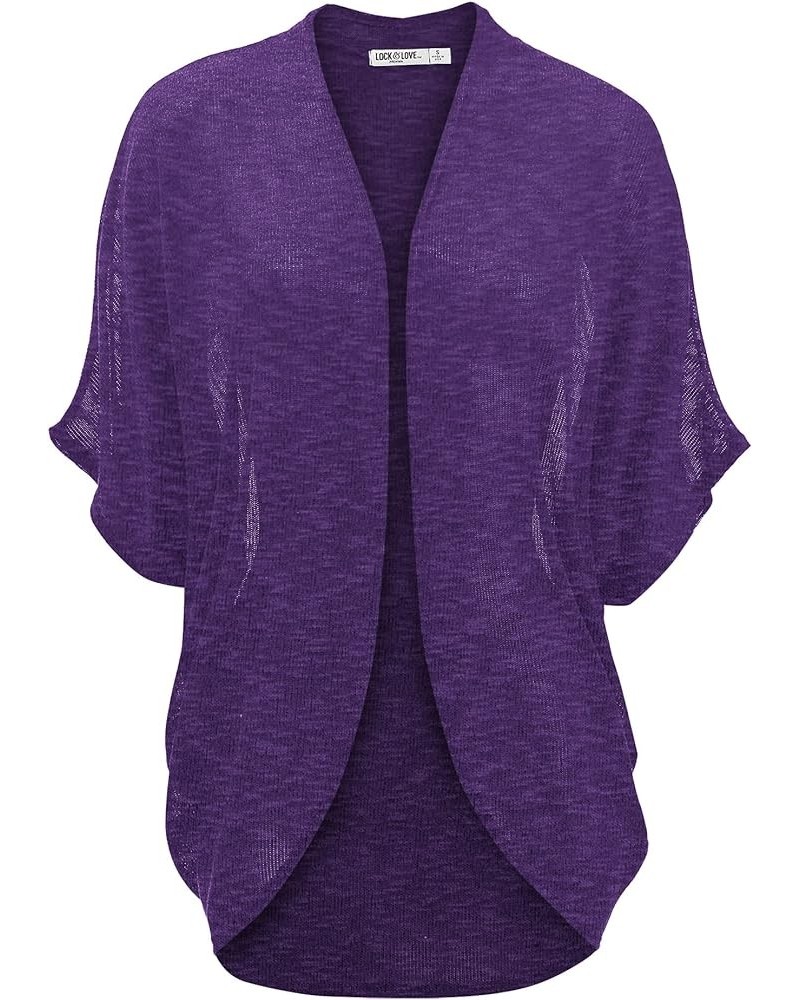 Kimono Style Women's Short Sleeve Open-Front Batwing Cardigan Loose fit Wsk1528_white_purple $10.40 Sweaters