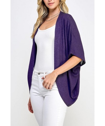 Kimono Style Women's Short Sleeve Open-Front Batwing Cardigan Loose fit Wsk1528_white_purple $10.40 Sweaters