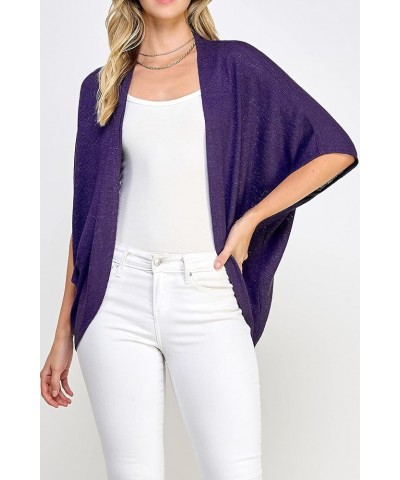 Kimono Style Women's Short Sleeve Open-Front Batwing Cardigan Loose fit Wsk1528_white_purple $10.40 Sweaters