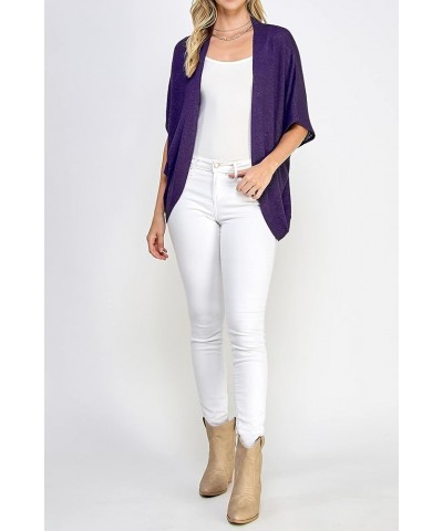 Kimono Style Women's Short Sleeve Open-Front Batwing Cardigan Loose fit Wsk1528_white_purple $10.40 Sweaters