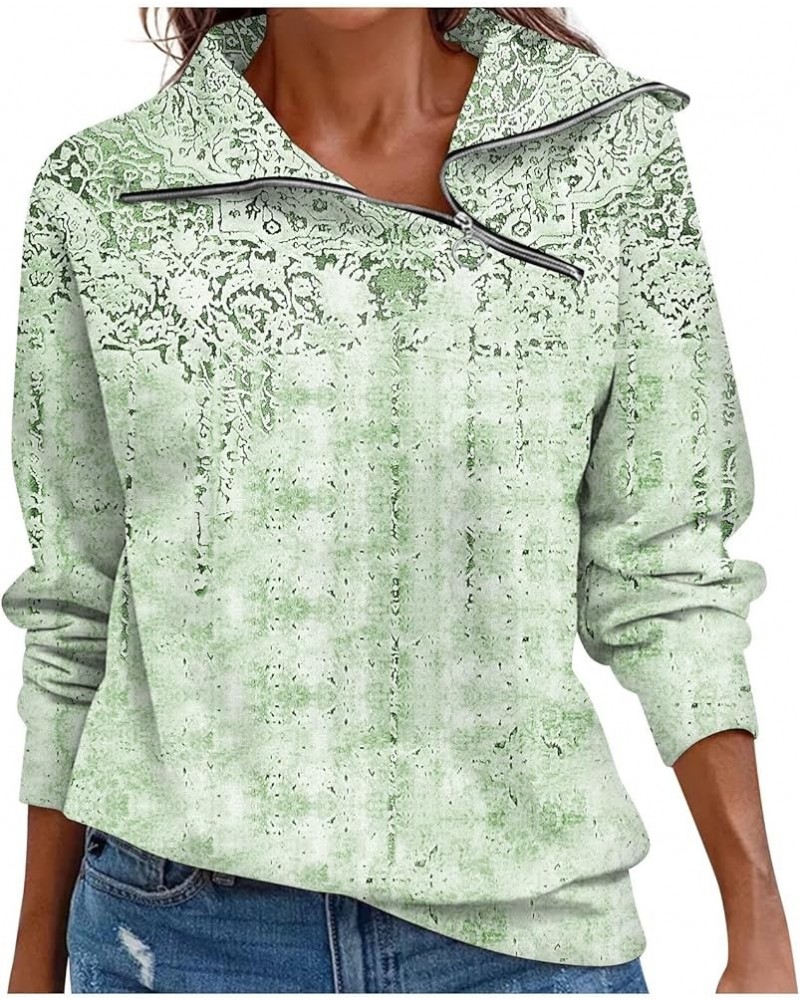 Oversized Sweatshirt For Women,2024 Spring Boho Graphic Asymmetrical Zip Up Lapel Neck Long Sleeve Shirt Top D-green $6.32 Ac...