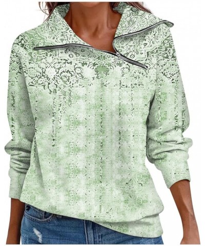 Oversized Sweatshirt For Women,2024 Spring Boho Graphic Asymmetrical Zip Up Lapel Neck Long Sleeve Shirt Top D-green $6.32 Ac...