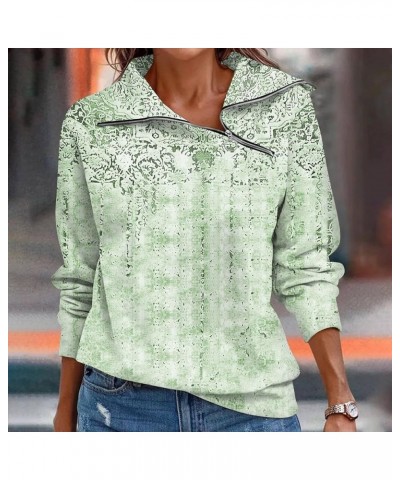 Oversized Sweatshirt For Women,2024 Spring Boho Graphic Asymmetrical Zip Up Lapel Neck Long Sleeve Shirt Top D-green $6.32 Ac...