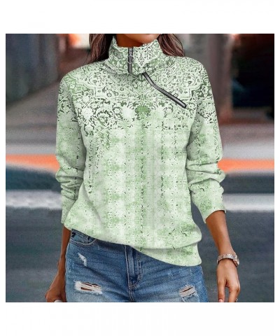 Oversized Sweatshirt For Women,2024 Spring Boho Graphic Asymmetrical Zip Up Lapel Neck Long Sleeve Shirt Top D-green $6.32 Ac...