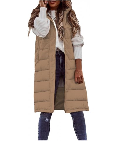 Womens Fall Reversible Vests Long Puffer Vest for Women Sleeveless Fleece Jacket Zip Up Hoodie Winter Coat Outerwear A-khaki ...