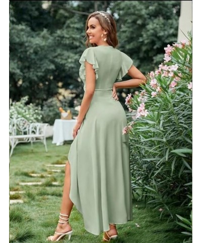 Flutter Sleeve Bridesmaid Dresses for Wedding Tea Length Chiffon Split Formal Dress with Pockets Teal $29.69 Dresses