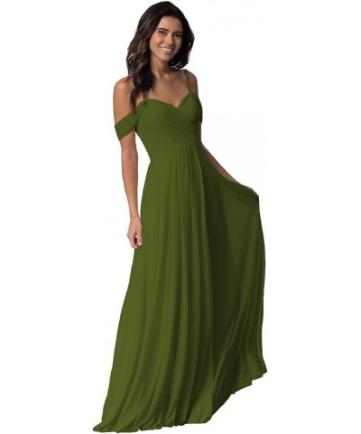 Off Shoulder Long Bridesmaid Dresses 2024 with PocketsChiffon A Line Formal Dress for Women Wedding MD1201 Olive $26.40 Dresses