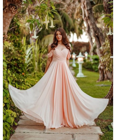 Off Shoulder Long Bridesmaid Dresses 2024 with PocketsChiffon A Line Formal Dress for Women Wedding MD1201 Olive $26.40 Dresses