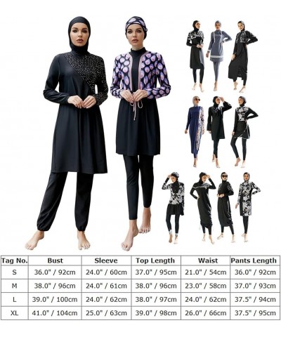 Muslim Swimsuits for Women Modest Swimwear Islamic Burkini Full Cover Hijab Top Pants Cap 3PCS Rash Guard Bathing Suit Black ...