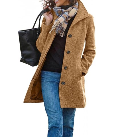 Women's Winter Wool Blend Pea Coat Single Breasted Stand Collar Casual Trench Coat Overcoat Khaki $23.31 Coats