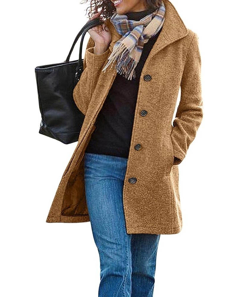 Women's Winter Wool Blend Pea Coat Single Breasted Stand Collar Casual Trench Coat Overcoat Khaki $23.31 Coats