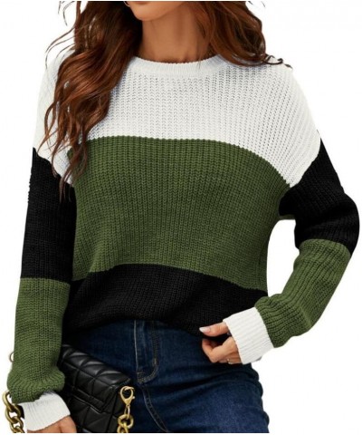 Women's Sweater Long Sleeve Fit Pullover Knit Crewneck Drop Shoulder Color Block White and Black Green $9.68 Sweaters