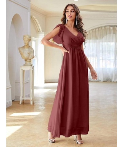 Women's Formal Dresses Long Ruffle Sleeve Chiffon V Neck Split Bridesmaid Dresses for Wedding Evening Flowy Gown Mustard Yell...