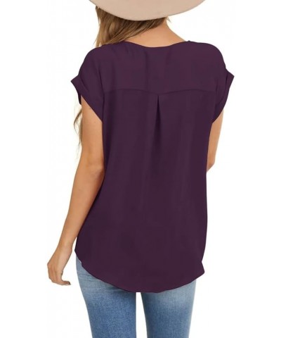 Women's Short Sleeve Tops Crew Neck Side Button Shirts Casual Loose Fit T-Shirt Dark Purple $11.99 T-Shirts