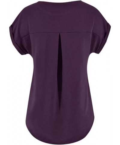 Women's Short Sleeve Tops Crew Neck Side Button Shirts Casual Loose Fit T-Shirt Dark Purple $11.99 T-Shirts