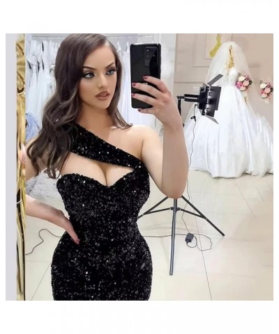 One Shoulder Sequin Mermaid Prom Dresses Long Sparkly Bodycon Sleeveless Sweetheart Formal Evening Wedding Party Gown Dark Ta...