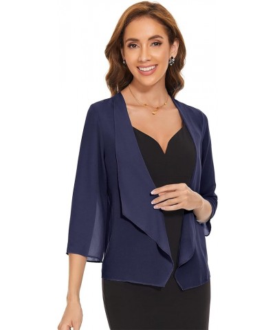 Womens 3/4 Sleeve Casual Open Front Bolero Cardigans Soft Chiffon Lightweight Sheer Shrugs for Dresses Navy $12.22 Sweaters