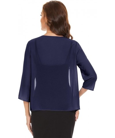 Womens 3/4 Sleeve Casual Open Front Bolero Cardigans Soft Chiffon Lightweight Sheer Shrugs for Dresses Navy $12.22 Sweaters