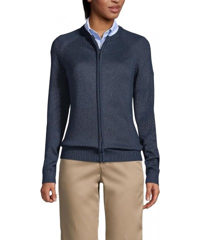 School Uniform Women's Cotton Modal Zip-Front Cardigan Sweater Classic Navy $25.52 Sweaters