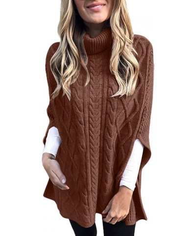 Womens 2023 Cable Knit Turtleneck Poncho Sweater Elegant Chunky Loose Cape Wrap Sweaters Pullover Chic Jumper Tops Khaki $13....