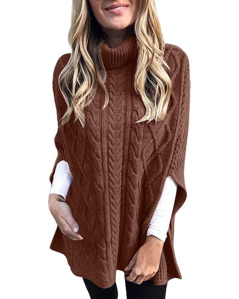 Womens 2023 Cable Knit Turtleneck Poncho Sweater Elegant Chunky Loose Cape Wrap Sweaters Pullover Chic Jumper Tops Khaki $13....