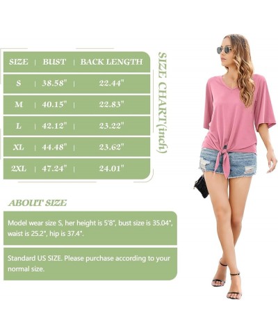 Women's Tie Front Tops Summer V Neck 3/4 Bell Sleeve Twist Knot Shirt Pink $12.18 Blouses