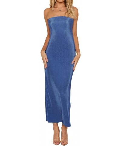 Backless Maxi Dress for Women Cutout Bodycon Spaghetti Strap Long Dress Sleeveless Split Cocktail Party Dress F Blue $10.56 D...