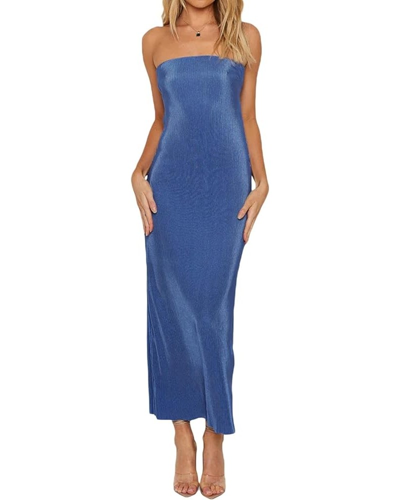 Backless Maxi Dress for Women Cutout Bodycon Spaghetti Strap Long Dress Sleeveless Split Cocktail Party Dress F Blue $10.56 D...