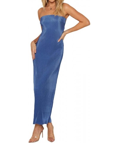 Backless Maxi Dress for Women Cutout Bodycon Spaghetti Strap Long Dress Sleeveless Split Cocktail Party Dress F Blue $10.56 D...