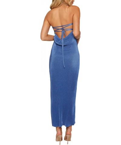 Backless Maxi Dress for Women Cutout Bodycon Spaghetti Strap Long Dress Sleeveless Split Cocktail Party Dress F Blue $10.56 D...