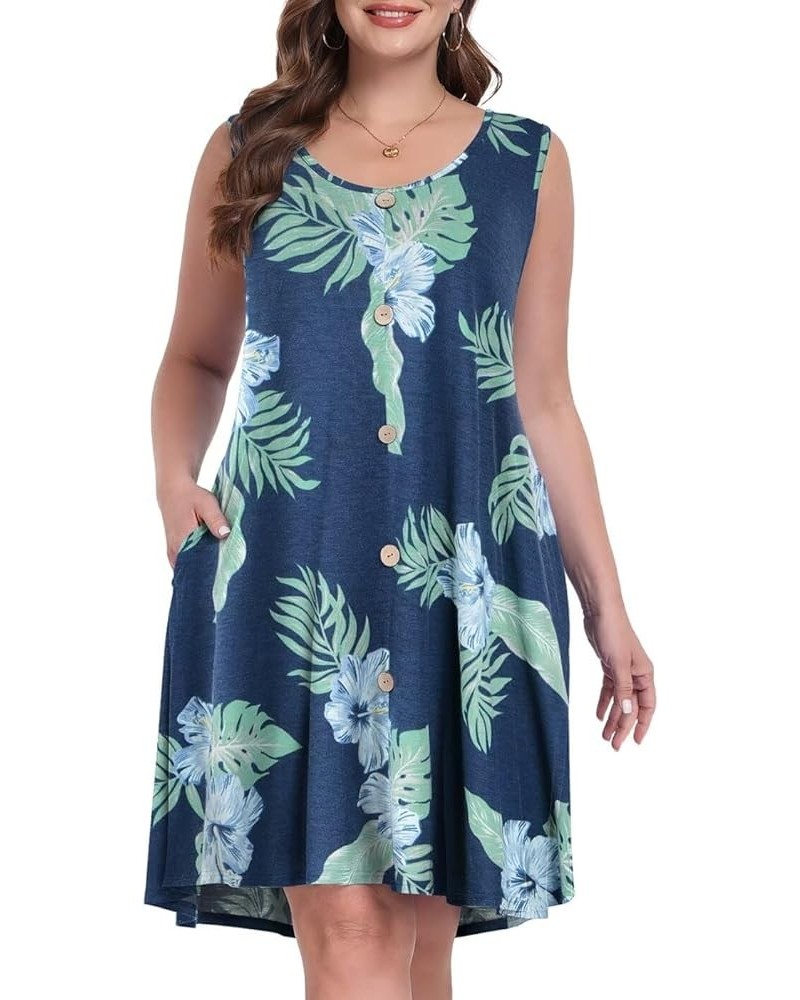 Women's Sundresses Plus Size Button Down Summer Dress Casual Midi Tank Dress Hawaiian Leaf $14.49 Dresses