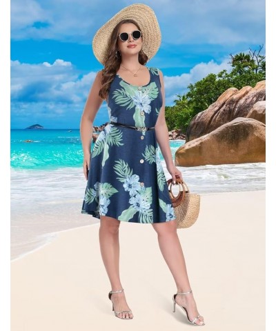 Women's Sundresses Plus Size Button Down Summer Dress Casual Midi Tank Dress Hawaiian Leaf $14.49 Dresses